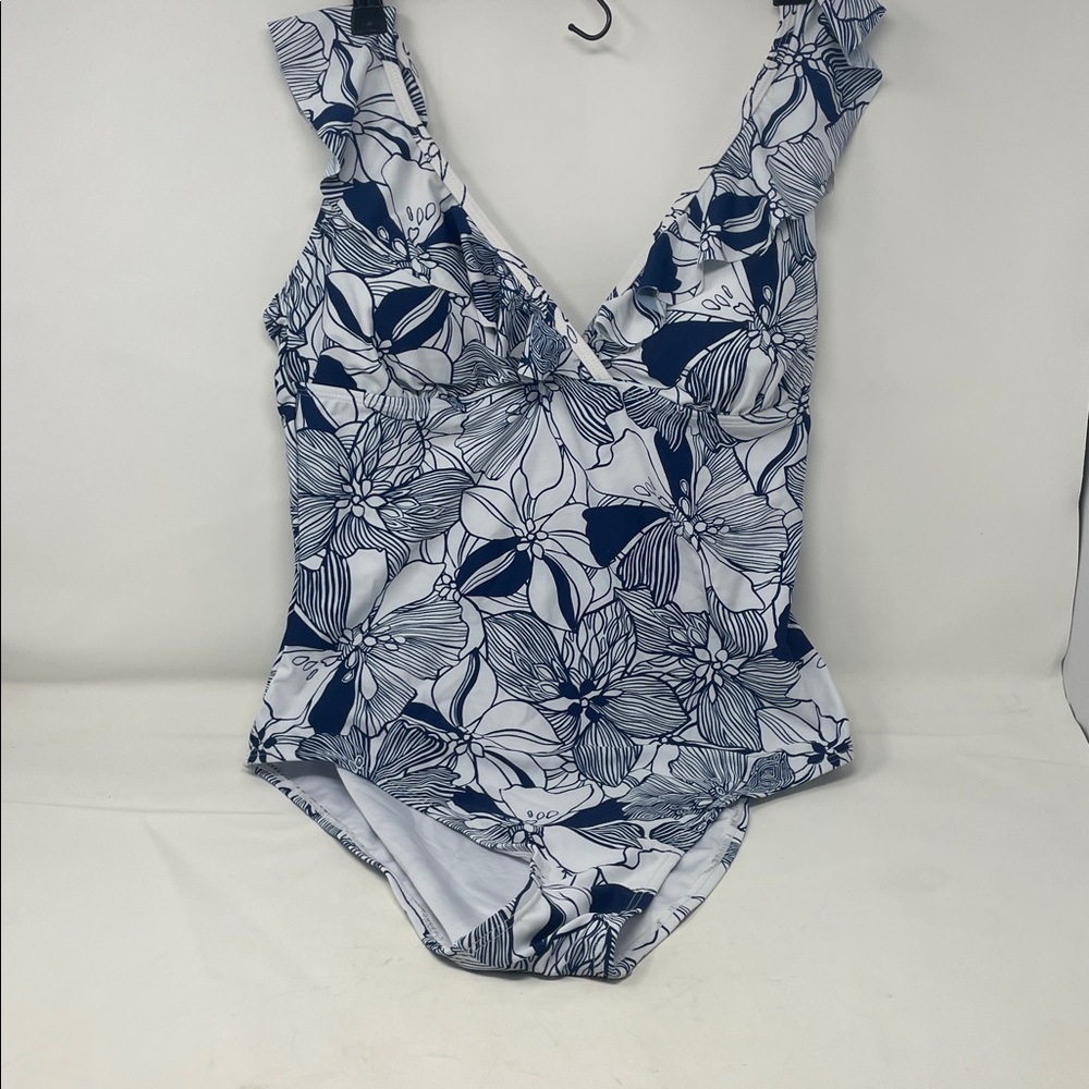 Stella Parker Blue & White Tropical Print One-Piece Swimsuit Brand New W/Tags